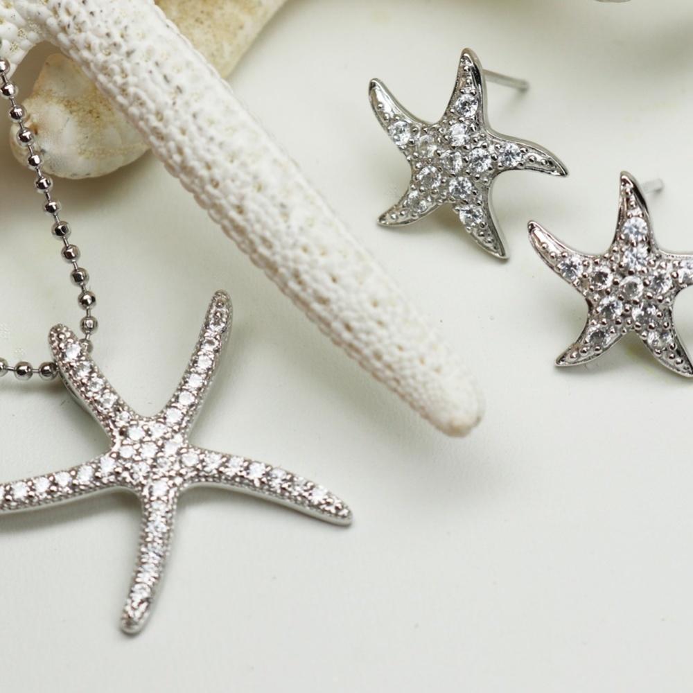 NEW!!! Silver & Topaz Starfish Pendant & Earrings